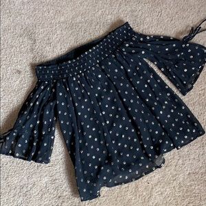 Black with Gold poco dots off the shoulder blouse